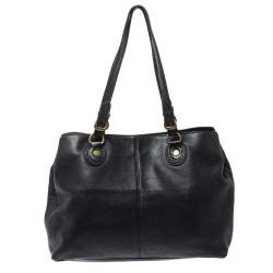 Pre Owned Dkny Black Leather Turnlock Pocket Tote
