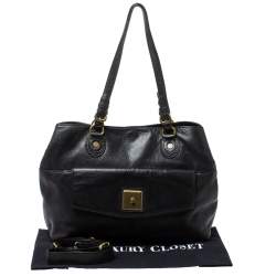 Pre Owned Dkny Black Leather Turnlock Pocket Tote