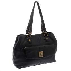 Pre Owned Dkny Black Leather Turnlock Pocket Tote