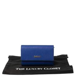 Pre Owned محفظة دي كي إن واي جلد أزرق ثلاثية الطي