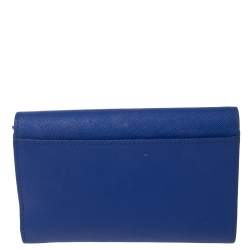 Pre Owned محفظة دي كي إن واي جلد أزرق ثلاثية الطي