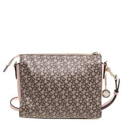 Pre Owned Dkny Beige/Pink Coated Canvas and Leather Crossbody Bag