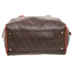 Pre Owned Dkny Brown/Orange Monogram Coated Canvas and Leather Satchel