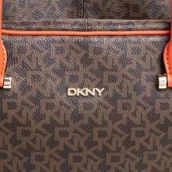 Pre Owned Dkny Brown/Orange Monogram Coated Canvas and Leather Satchel