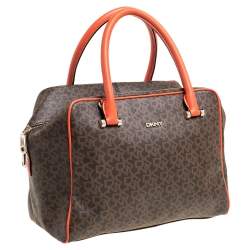 Pre Owned Dkny Brown/Orange Monogram Coated Canvas and Leather Satchel