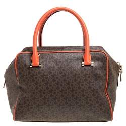 Pre Owned Dkny Brown/Orange Monogram Coated Canvas and Leather Satchel