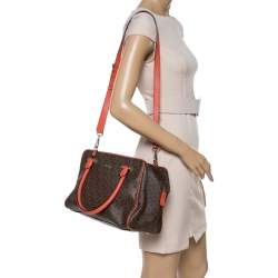 Pre Owned Dkny Brown/Orange Monogram Coated Canvas and Leather Satchel