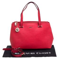 Pre Owned Dkny Red Leather Double Zip Tote
