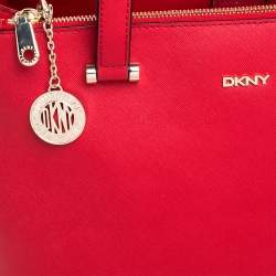 Pre Owned Dkny Red Leather Double Zip Tote