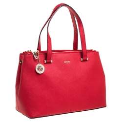 Pre Owned Dkny Red Leather Double Zip Tote