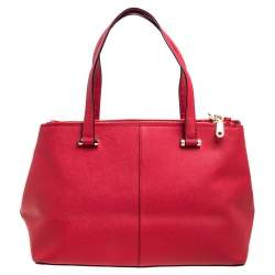 Pre Owned Dkny Red Leather Double Zip Tote