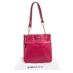 Pre Owned DKNY Magenta Pebbled Leather Zip Chain Shoulder Bag