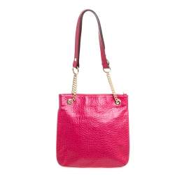 Pre Owned DKNY Magenta Pebbled Leather Zip Chain Shoulder Bag