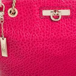 Pre Owned DKNY Magenta Pebbled Leather Zip Chain Shoulder Bag