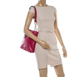 Pre Owned DKNY Magenta Pebbled Leather Zip Chain Shoulder Bag