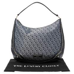 Pre Owned حقيبة دي كي إن واي دينم أزرق بالشعار وجلد مرصعة