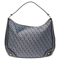 Pre Owned حقيبة دي كي إن واي دينم أزرق بالشعار وجلد مرصعة