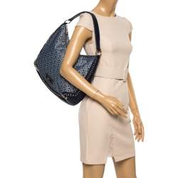 Pre Owned حقيبة دي كي إن واي دينم أزرق بالشعار وجلد مرصعة