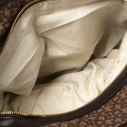 Pre Owned Dkny Brown Monogram Canvas and Leather Studded Hobo