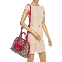 Pre Owned Dkny Beige/Pink Monogram Canvas and Leather Dome Satchel