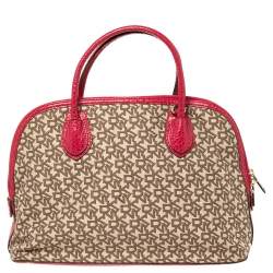 Pre Owned Dkny Beige/Pink Monogram Canvas and Leather Dome Satchel