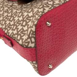 Pre Owned Dkny Beige/Pink Monogram Canvas and Leather Dome Satchel