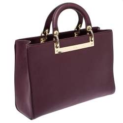 مملوكة مسبقًا Dkny Burgundy Leather Logo Plague Zip Tote
