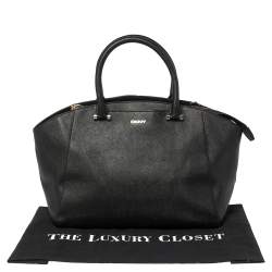 Pre Owned Dkny Black Leather Zip Dome Satchel 
