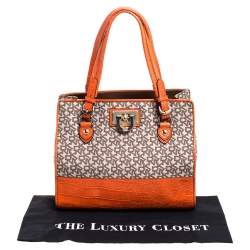 Pre Owned حقيبة دي كي إن واي جلد نقشة التمساح برتقالي وبيج بالشعار