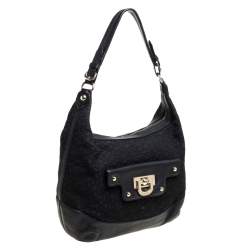 Pre Owned Dkny Black Signature Canvas and Leather Hobo