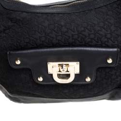 Pre Owned Dkny Black Signature Canvas and Leather Hobo