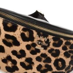 Pre Owned Dkny Black/Brown Leopard Print Leather and Calfhair Belt Bag