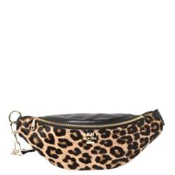 Pre Owned Dkny Black/Brown Leopard Print Leather and Calfhair Belt Bag
