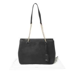 Pre Owned Dkny Black Leather Magnetic Flap Chain Tote