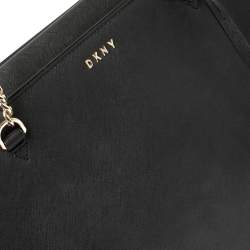 Pre Owned Dkny Black Leather Magnetic Flap Chain Tote