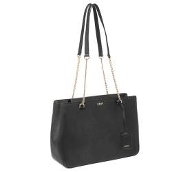 Pre Owned Dkny Black Leather Magnetic Flap Chain Tote