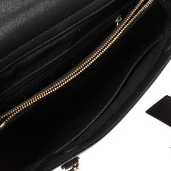 Pre Owned Dkny Black Leather Magnetic Flap Chain Tote