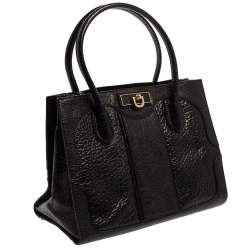 DKNY Black Textured Leather Middle Zip Tote