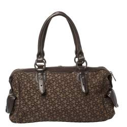 Dkny Brown Signature Canvas and Leather Front Pocket Satchel