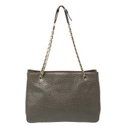 Pre Owned DKNY Dark Grey Leather Chain Handle Tote