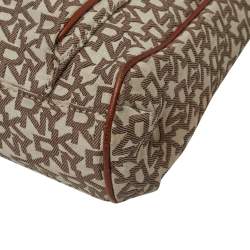 Pre Owned DKNY Brown Signature Canvas and Leather Trim Messenger Bag