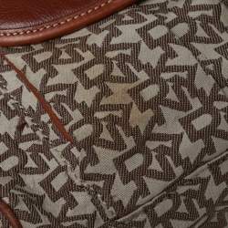 Pre Owned DKNY Brown Signature Canvas and Leather Trim Messenger Bag