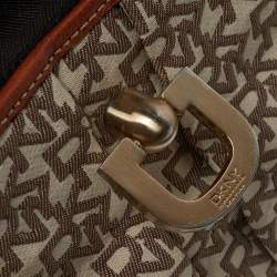 Pre Owned DKNY Brown Signature Canvas and Leather Trim Messenger Bag