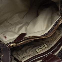 Pre Owned Dkny Brown/Black Signature Canvas and Leather Studded Satchel