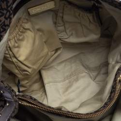 Pre Owned Dkny Brown/Black Signature Canvas and Leather Studded Satchel