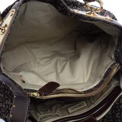Pre Owned Dkny Brown/Black Signature Canvas and Leather Studded Satchel