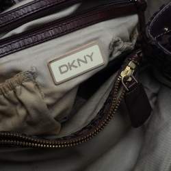 Pre Owned Dkny Brown/Black Signature Canvas and Leather Studded Satchel