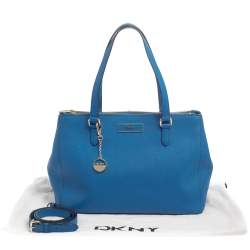 Pre Owned Dkny Blue Leather Double Zip Tote