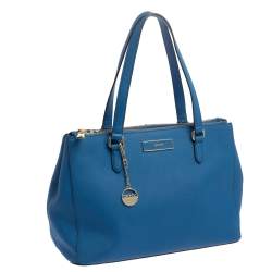 Pre Owned Dkny Blue Leather Double Zip Tote