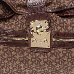 Pre Owned Dkny Brown Signature Canvas and Leather Hobo
